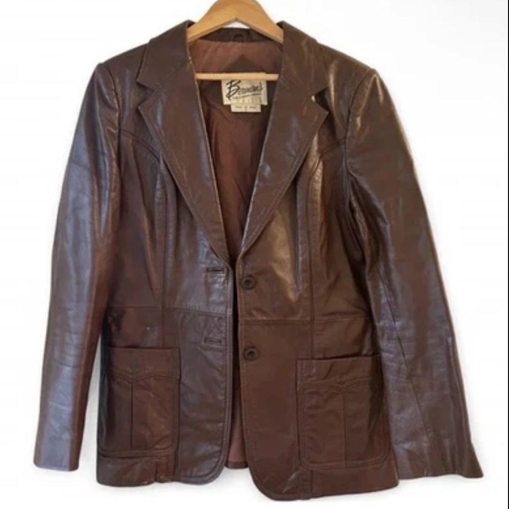 Vtg Berman’s Brown Leather Women's Blazer Medium